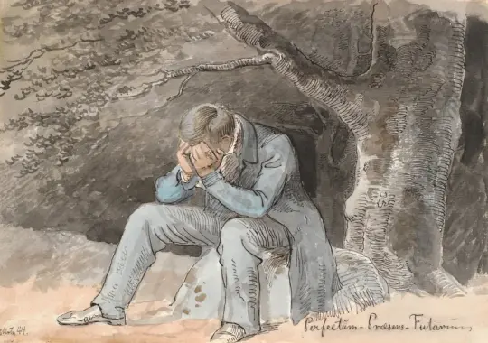 Johan T. Lundbye | Ung mand siddende på en sten - 1844 | Indrammet kunsttryk | Danmarks Guldalder | formida