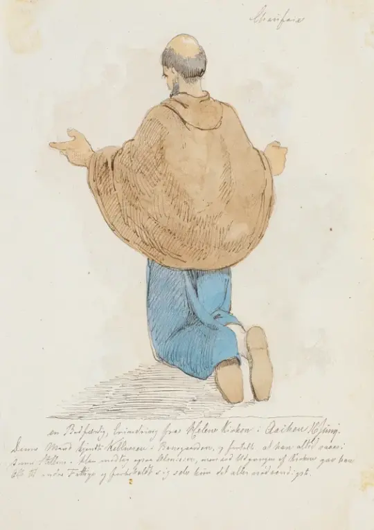 Johan T. Lundbye | Knælende mand - 1845 | Indrammet kunsttryk | Danmarks Guldalder | formida