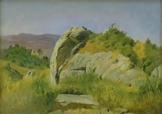 Johan T. Lundbye | Landskab med klipper - 1845 | Indrammet kunsttryk | Danmarks Guldalder | formida