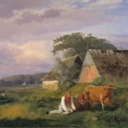 Johan T. Lundbye | Melkszene - 1841 | Gerahmter Kunstdruck | Goldenes Zeitalter Dänemark | formida