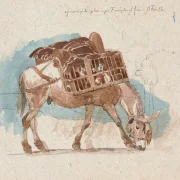 Johan T. Lundbye | Muldyr med kyllingekurv - 1846 | Indrammet kunsttryk | Danmarks Guldalder | formida