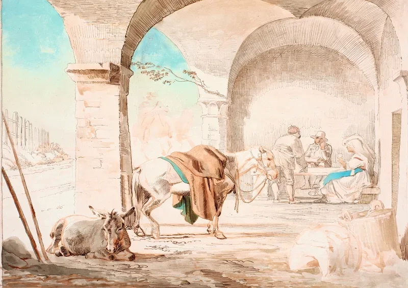 Johan T. Lundbye | Scene fra et osteri - 1845 | Indrammet kunsttryk | Danmarks Guldalder | formida