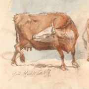 Johan T. Lundbye | Rote Kuh, die sich das rechte Hinterbein leckt - 1848 | Gerahmter Kunstdruck | Goldenes Zeitalter Dänemark | formida