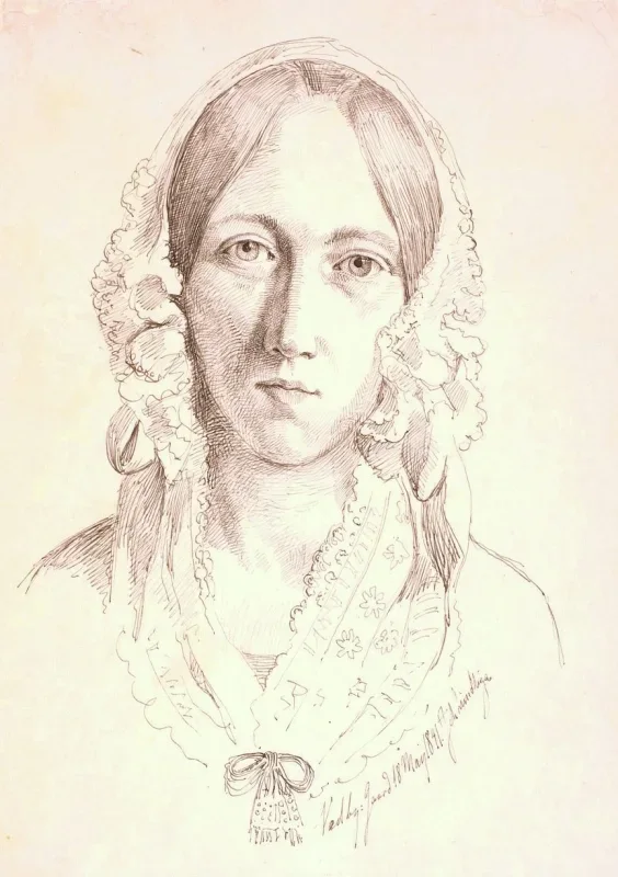 Johan T. Lundbye | Portræt af en ung kvinde - 1841 | Indrammet kunsttryk | Danmarks Guldalder | formida