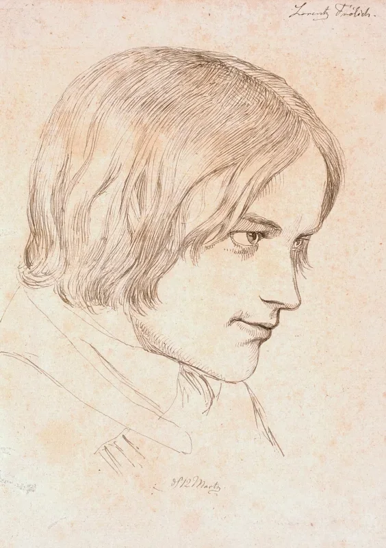 Johan T. Lundbye | Porträt des Malers Lorenz Frølich - 1840 | Gerahmter Kunstdruck | Goldenes Zeitalter Dänemark | formida