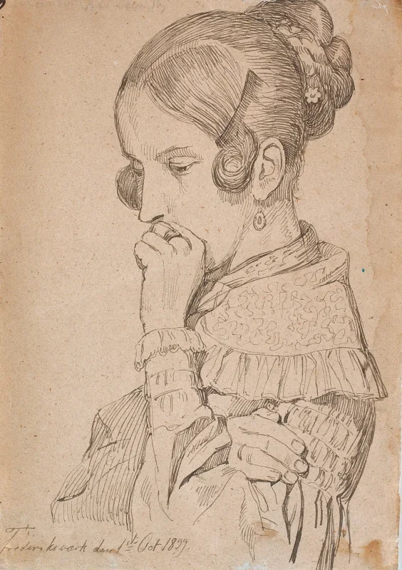 Johan T. Lundbye | Portræt af en ung dame - 1839 | Indrammet kunsttryk | Danmarks Guldalder | formida