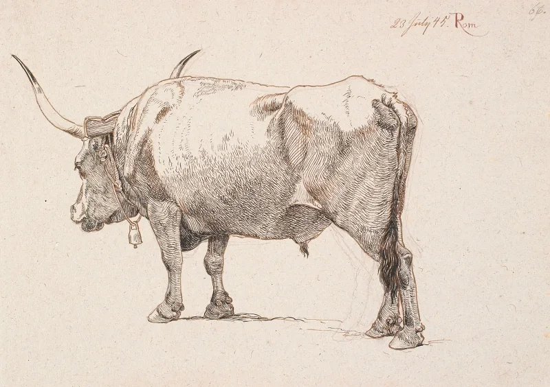 Johan T. Lundbye | Romersk tyr med klokke - 1845 | Indrammet kunsttryk | Danmarks Guldalder | formida