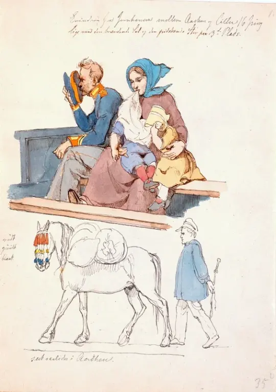 Johan T. Lundbye | Soldat und Ehefrau mit zwei Kindern - 1845 | Gerahmter Kunstdruck | Goldenes Zeitalter Dänemark | formida