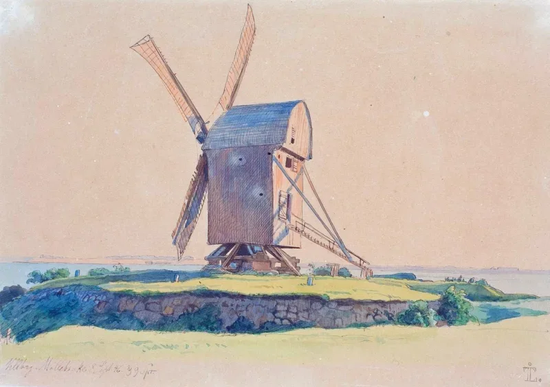 Johan T. Lundbye | Stubmølle ved Kalundborg - 1846 | Indrammet kunsttryk | Danmarks Guldalder | formida