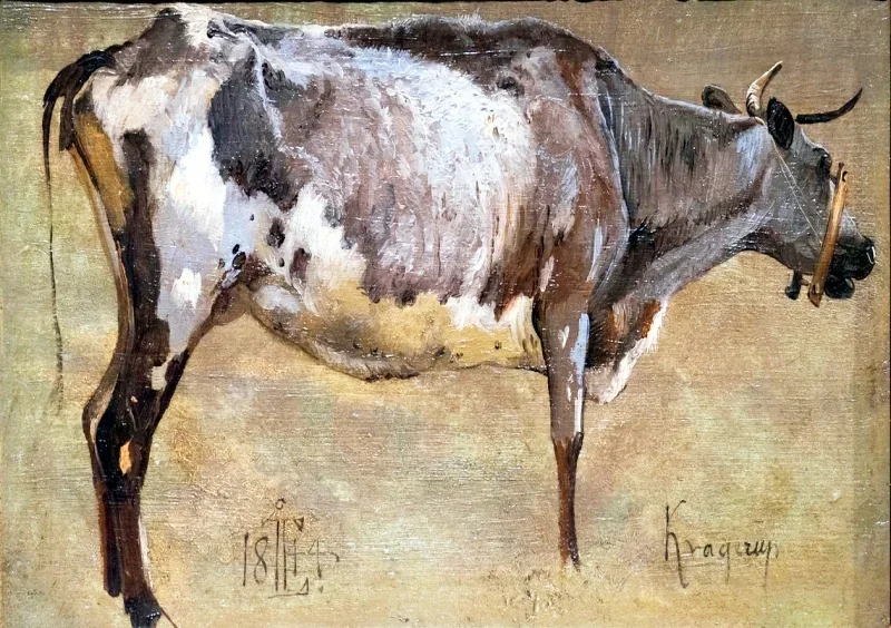 Johan T. Lundbye | Studie af en ko - 1844 | Indrammet kunsttryk | Danmarks Guldalder | formida