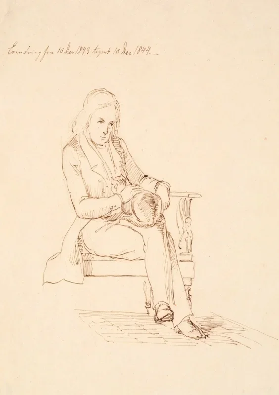 Johan T. Lundbye | Thorvaldsen siddende i en sofa - 1844 | Indrammet kunsttryk | Danmarks Guldalder | formida
