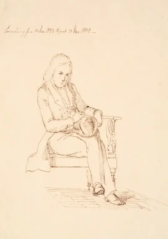 Johan T. Lundbye | Thorvaldsen siddende i en sofa - 1844 | Indrammet kunsttryk | Danmarks Guldalder | formida