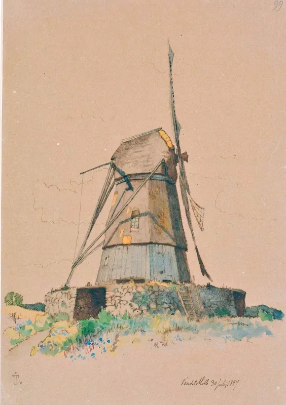 Johan T. Lundbye | Vendet Mølle ved Dortheaslyst - 1847 | Indrammet kunsttryk | Danmarks Guldalder | formida