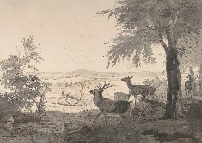 Johan T. Lundbye | View of Dyrehaven - 1838 | Indrammet kunsttryk | Danmarks Guldalder | formida