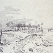 Johan T. Lundbye | Vinterlandskab med en vej - 1848 | Indrammet kunsttryk | Danmarks Guldalder | formida