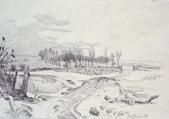 Johan T. Lundbye | Winterlandschaft mit Straße - 1848 | Gerahmter Kunstdruck | Goldenes Zeitalter Dänemark | formida