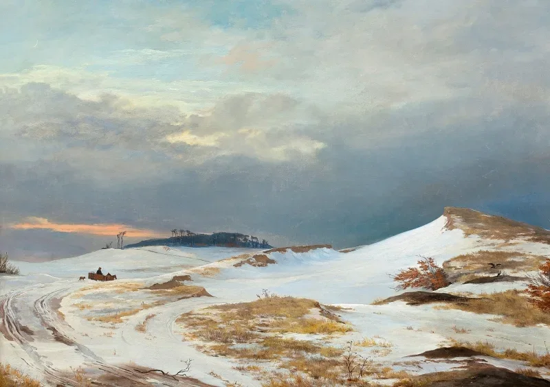 Johan T. Lundbye | Winterlandschaft mit Nordsee ländlichem Charakter – 1841 | Gerahmter Kunstdruck | Goldenes Zeitalter Dänemark | formida