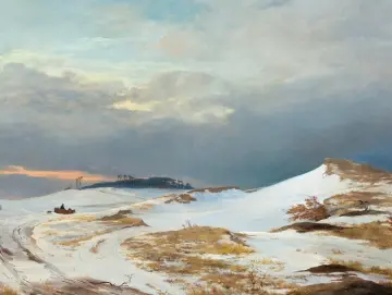 Johan T. Lundbye | Winterlandschaft mit Nordsee ländlichem Charakter – 1841 | Gerahmter Kunstdruck | Goldenes Zeitalter Dänemark | formida