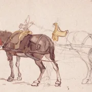 Johan T. Lundbye | To muldyr spændt for forsiden - 1845 | Indrammet kunsttryk | Danmarks Guldalder | formida