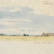 Johan T. Lundbye | Blick über Felder in Richtung Wald – 1847 | Gerahmter Kunstdruck | Goldenes Zeitalter Dänemark | formida