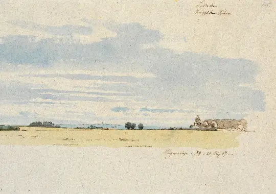 Johan T. Lundbye | Udsigt over marker mod skove - 1847 | Indrammet kunsttryk | Danmarks Guldalder | formida