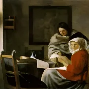 Johannes Vermeer | En pige, der spiller musik, bliver afbrudt - 1661 | Indrammet kunsttryk | Barok | formida