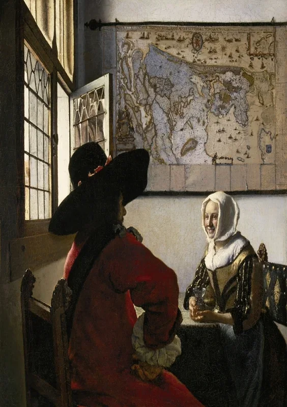 Johannes Vermeer | Offizier und lachendes Mädchen - 1657 | Giclée Kunstdruck gerahmt