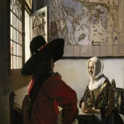 Johannes Vermeer | Offizier und lachendes Mädchen - 1657 | Giclée Kunstdruck gerahmt