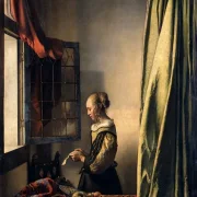 Johannes Vermeer | Mädchen mit dem Brief am offenen Fenster - 1458 | Giclée Kunstdruck gerahmt