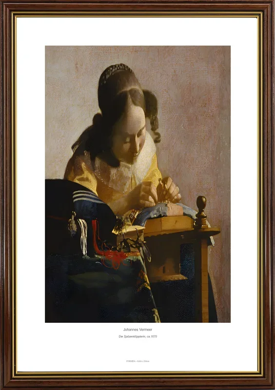 Johannes Vermeer | Kniplingsmageren - 1670 | Gallery Edition | Indrammet kunsttryk | Barok