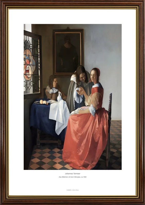 Johannes Vermeer | Pigen med vinglasset - 1660 | Gallery Edition | Indrammet kunsttryk | Barok