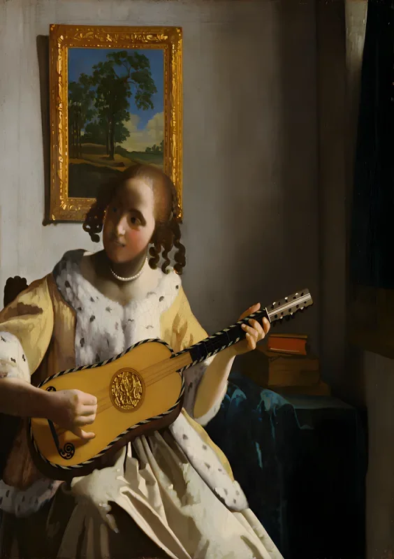 Johannes Vermeer | Guitaristen - 1672 | Indrammet kunsttryk | Barok | formida
