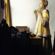 Johannes Vermeer | Junge Frau mit Perlenkette - 1665 | Giclée Kunstdruck gerahmt