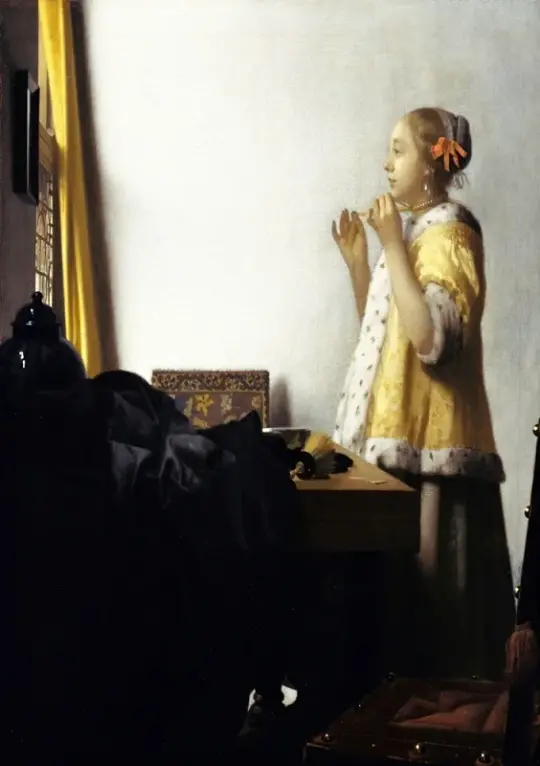 Johannes Vermeer | Junge Frau mit Perlenkette - 1665 | Giclée Kunstdruck gerahmt