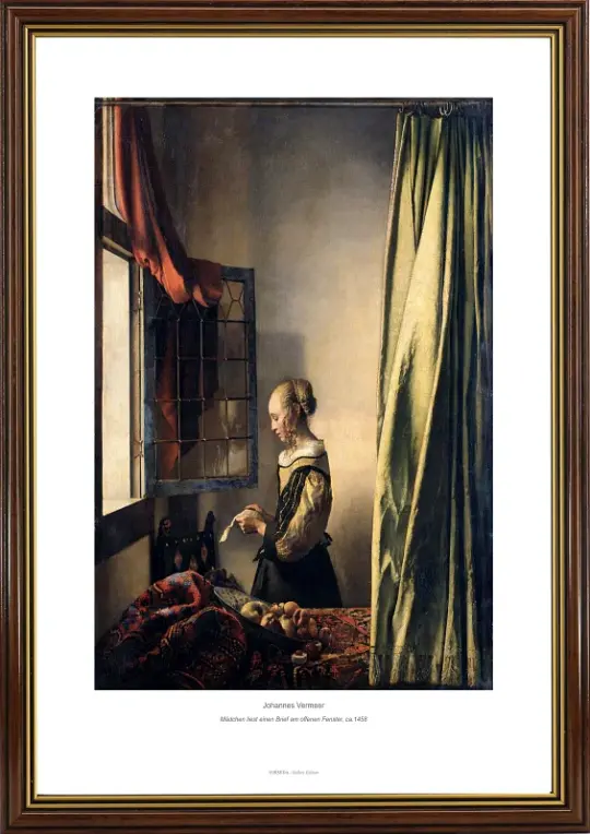 Johannes Vermeer | Mädchen mit dem Brief am offenen Fenster - 1458 | Gallery Edition | Gerahmter Kunstdruck | Barock