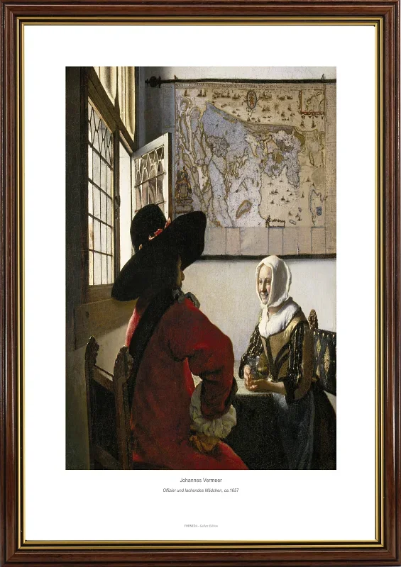 Johannes Vermeer | Officer og grinende pige - 1657 | Indrammet kunsttryk | Barok