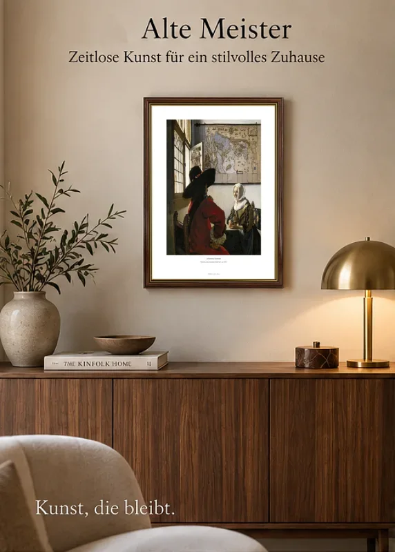 Johannes Vermeer | Officer og grinende pige - 1657 | Indrammet kunsttryk | Barok