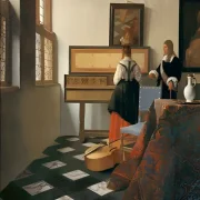 Johannes Vermeer | Musikstunde - 1662 | Giclée Kunstdruck gerahmt