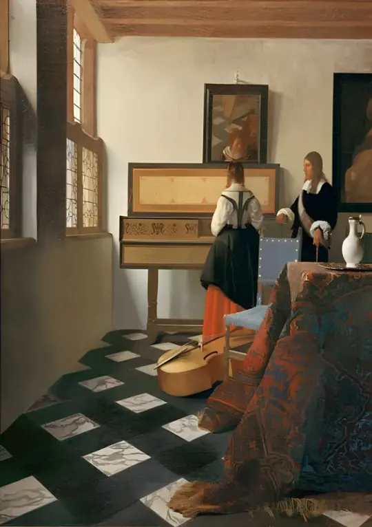 Johannes Vermeer | Musikstunde - 1662 | Giclée Kunstdruck gerahmt