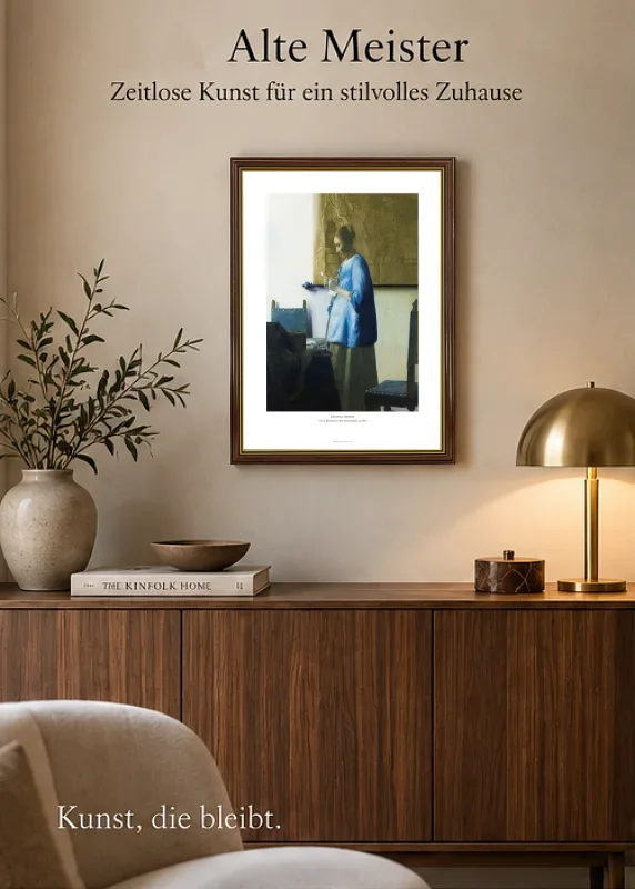 Johannes Vermeer | Kvinde i blåt læser et brev - 1664 | Indrammet kunsttryk | Barok