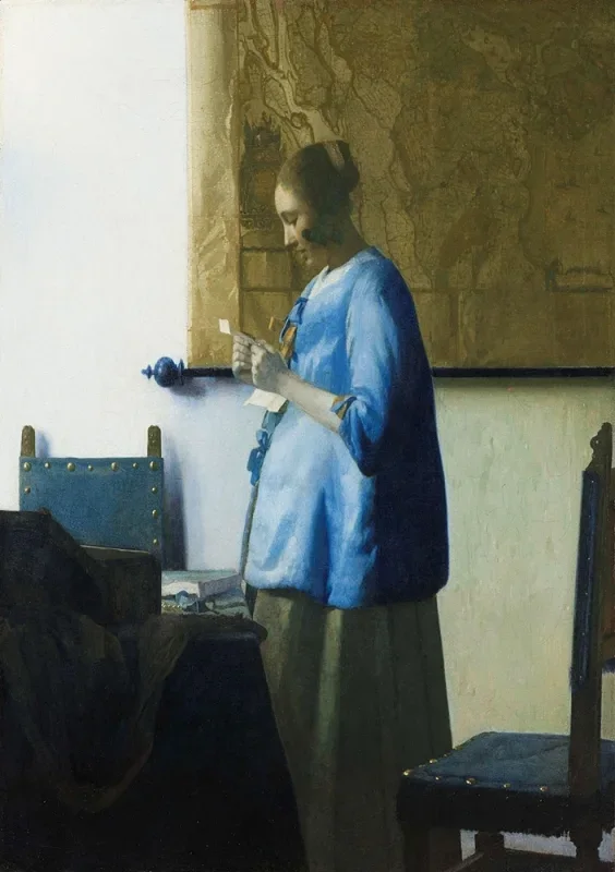 Johannes Vermeer | Frau in Blau beim Lesen eines Briefes  - 1664 | Giclée Kunstdruck gerahmt