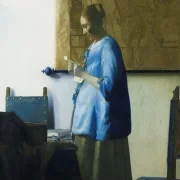Johannes Vermeer | Frau in Blau beim Lesen eines Briefes  - 1664 | Giclée Kunstdruck gerahmt