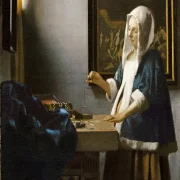 Johannes Vermeer | Frau die eine Waage hält - 1664 | Giclée Kunstdruck gerahmt