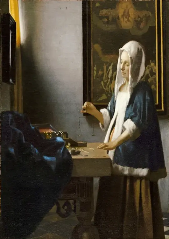 Johannes Vermeer | Frau die eine Waage hält - 1664 | Giclée Kunstdruck gerahmt