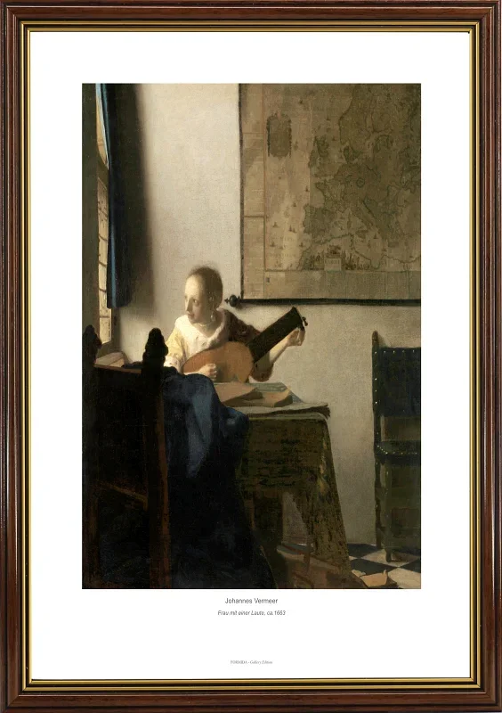 Johannes Vermeer | Kvinde med en lut - 1663 | Gallery Edition | Indrammet kunsttryk | Barok