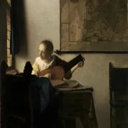 Johannes Vermeer | Frau mit einer Laute - 1663 | Giclée Kunstdruck gerahmt