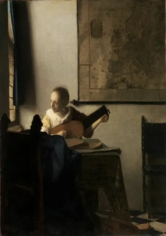 Johannes Vermeer | Frau mit einer Laute - 1663 | Giclée Kunstdruck gerahmt
