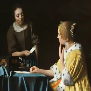 Johannes Vermeer | Herrin und Magd - 1667 | Giclée Kunstdruck gerahmt