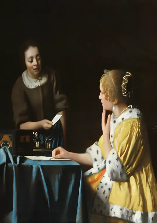 Johannes Vermeer | Herrin und Magd - 1667 | Giclée Kunstdruck gerahmt