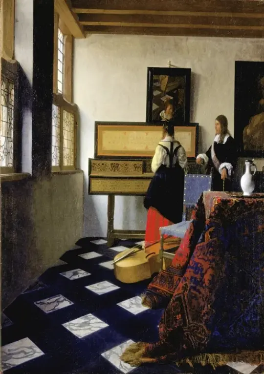 Johannes Vermeer | Dame am Virginal mit einem Herrn - 1663 | Giclée Kunstdruck gerahmt